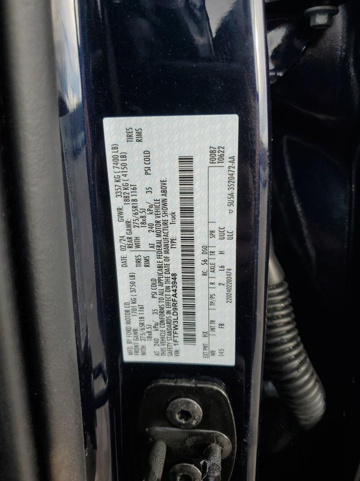 2024 FORD F150 XLT VIN:1FTFW3LD9RFA43948