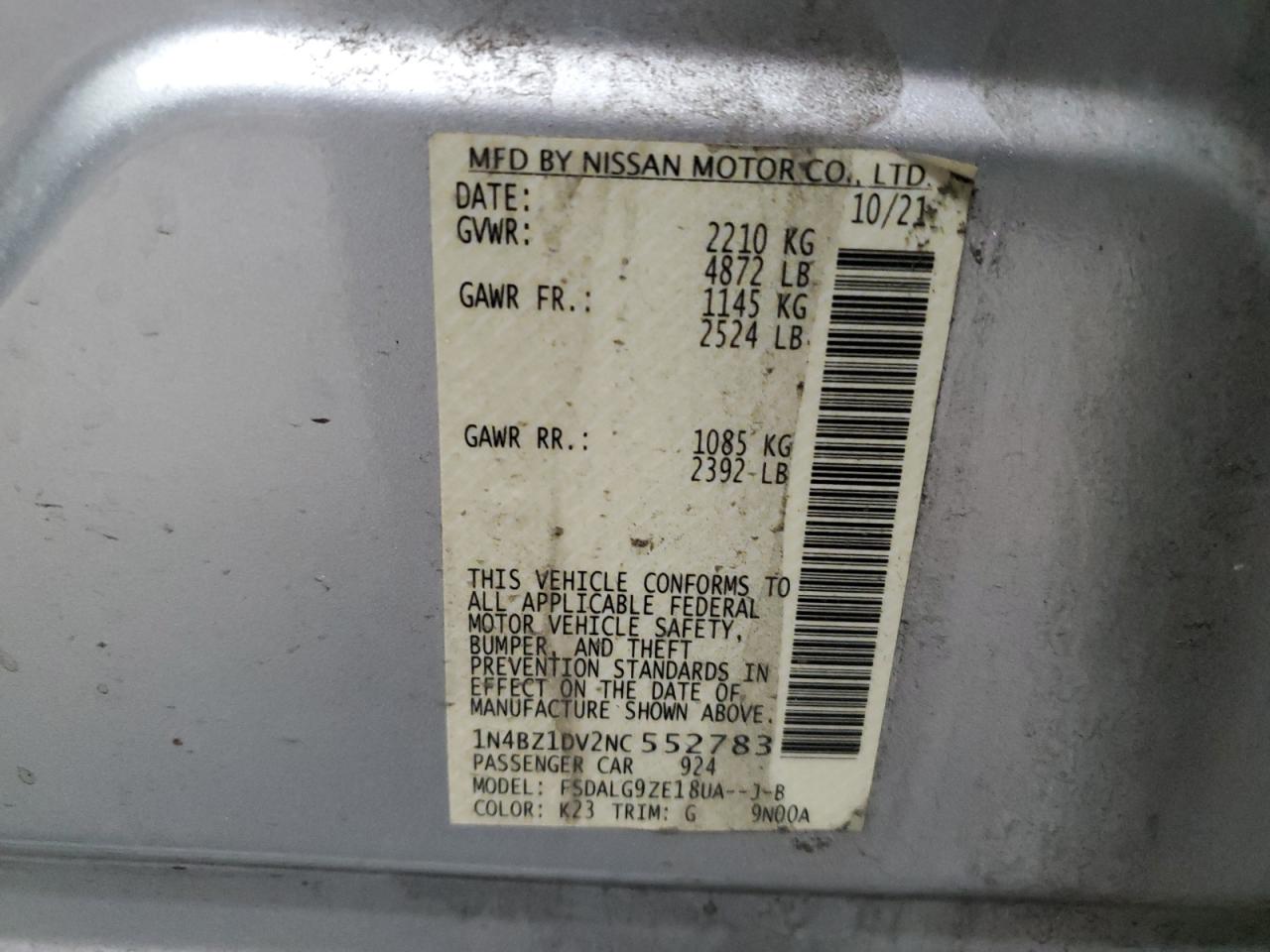 2022 NISSAN LEAF SL PLUS VIN:1N4BZ1DV2NC552783