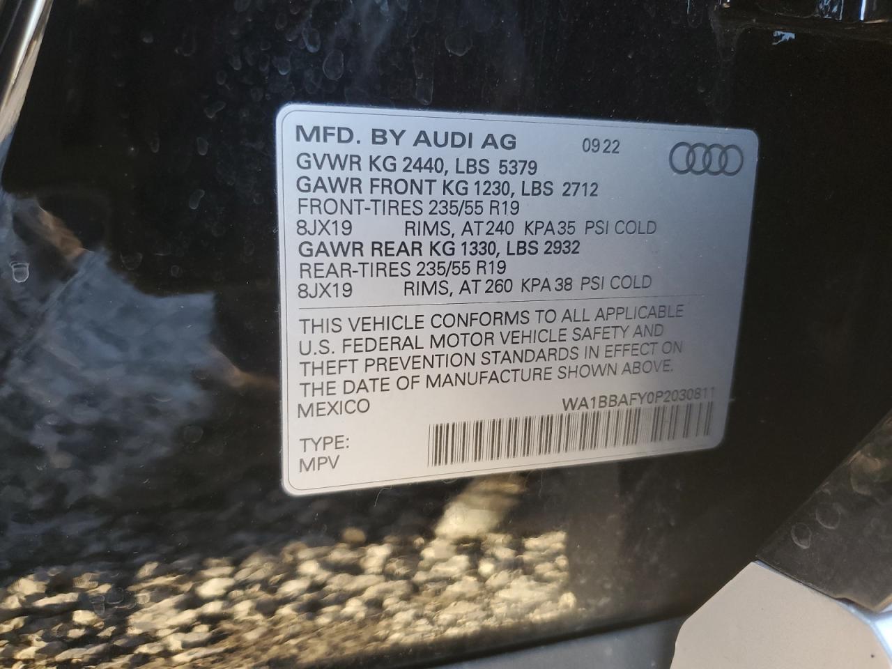 2023 AUDI Q5 PREMIUM PLUS 40 VIN:WA1BBAFY0P2030811
