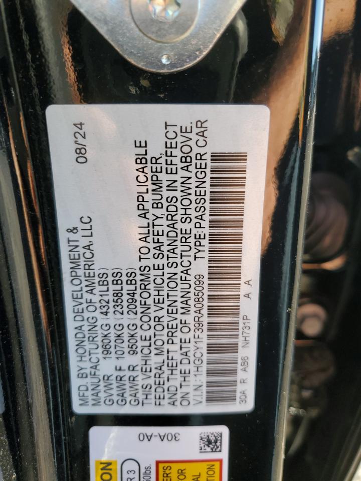 2024 HONDA ACCORD EX VIN:1HGCY1F39RA085099
