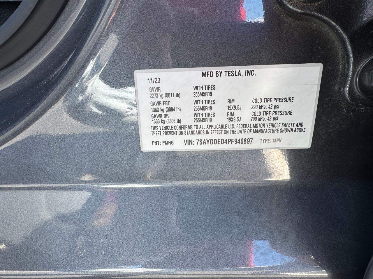 2023 TESLA MODEL Y  VIN:7SAYGDED4PF940897