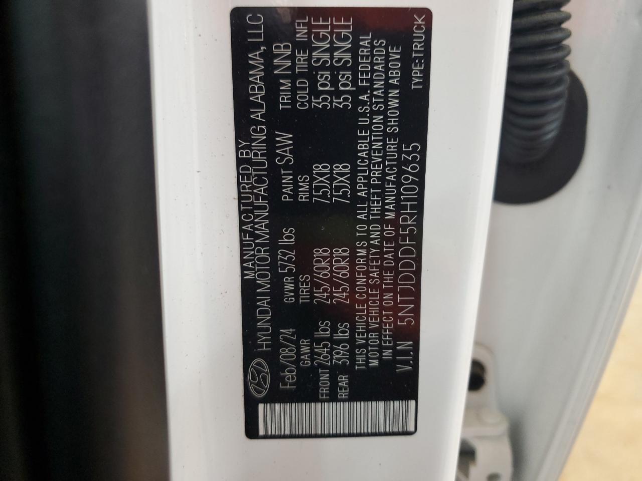 2024 HYUNDAI SANTA CRUZ XRT VIN:5NTJDDDF5RH109635