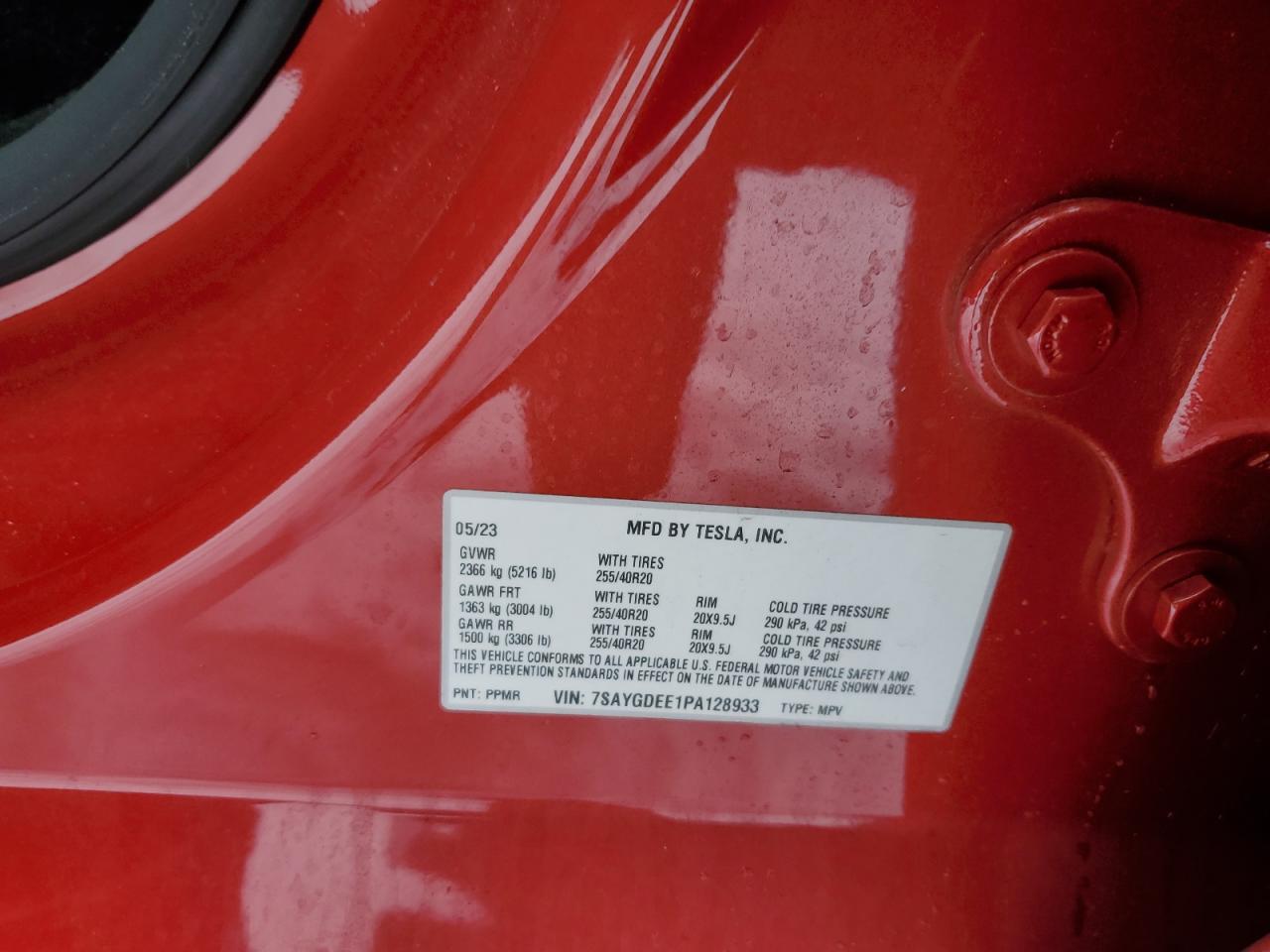 2023 TESLA MODEL Y  VIN:7SAYGDEE1PA128933