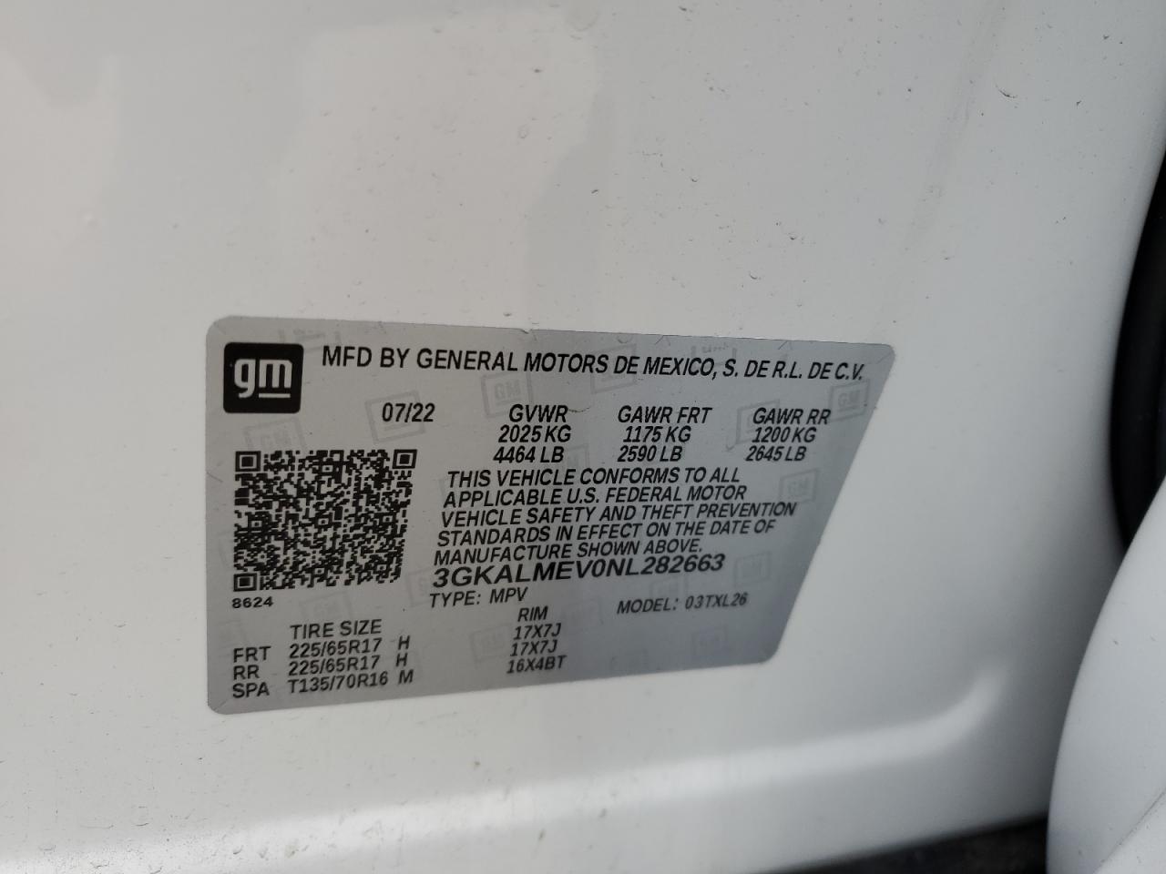 2022 GMC TERRAIN SLE VIN:3GKALMEV0NL282663