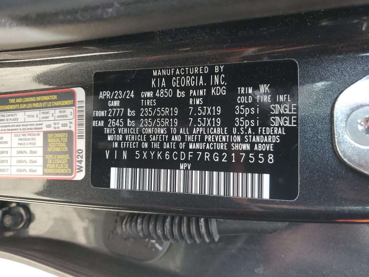 2024 KIA SPORTAGE X LINE VIN:5XYK6CDF7RG217558