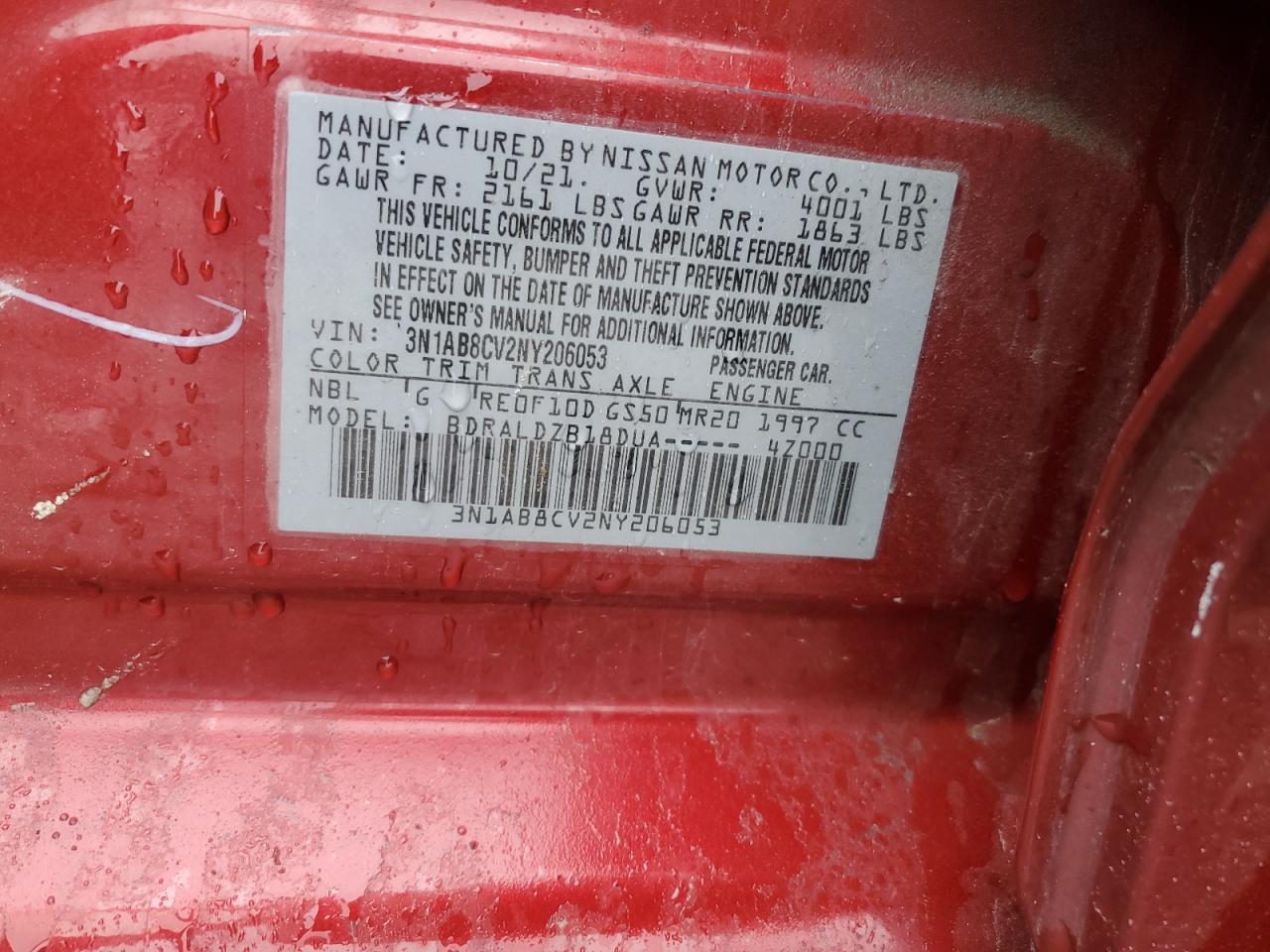 2022 NISSAN SENTRA SV VIN:3N1AB8CV2NY206053