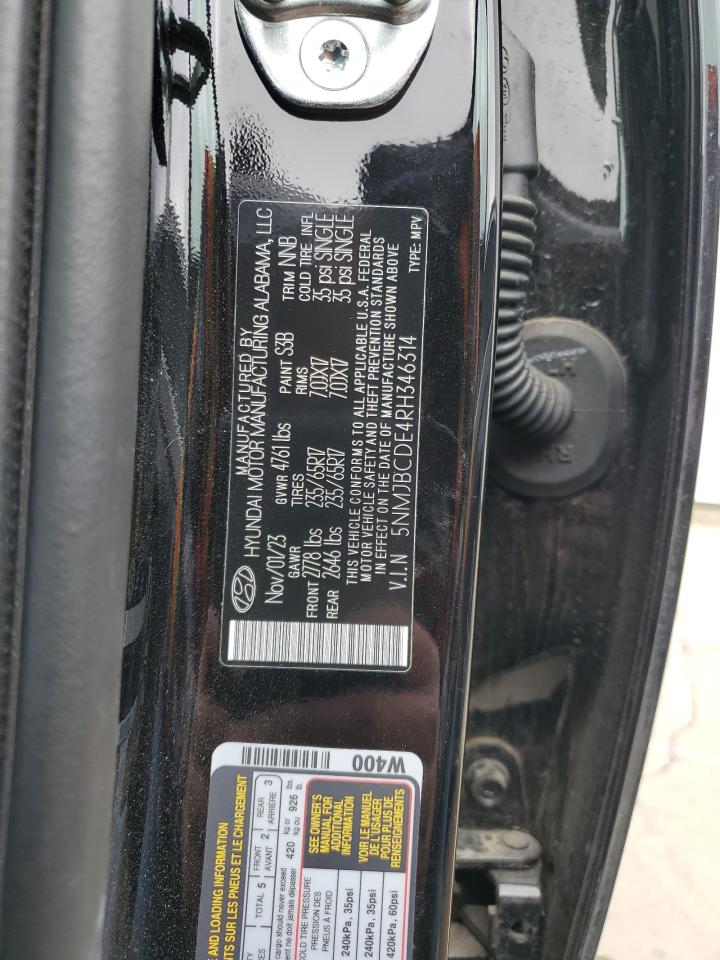 2024 HYUNDAI TUCSON SEL VIN:5NMJBCDE4RH346314