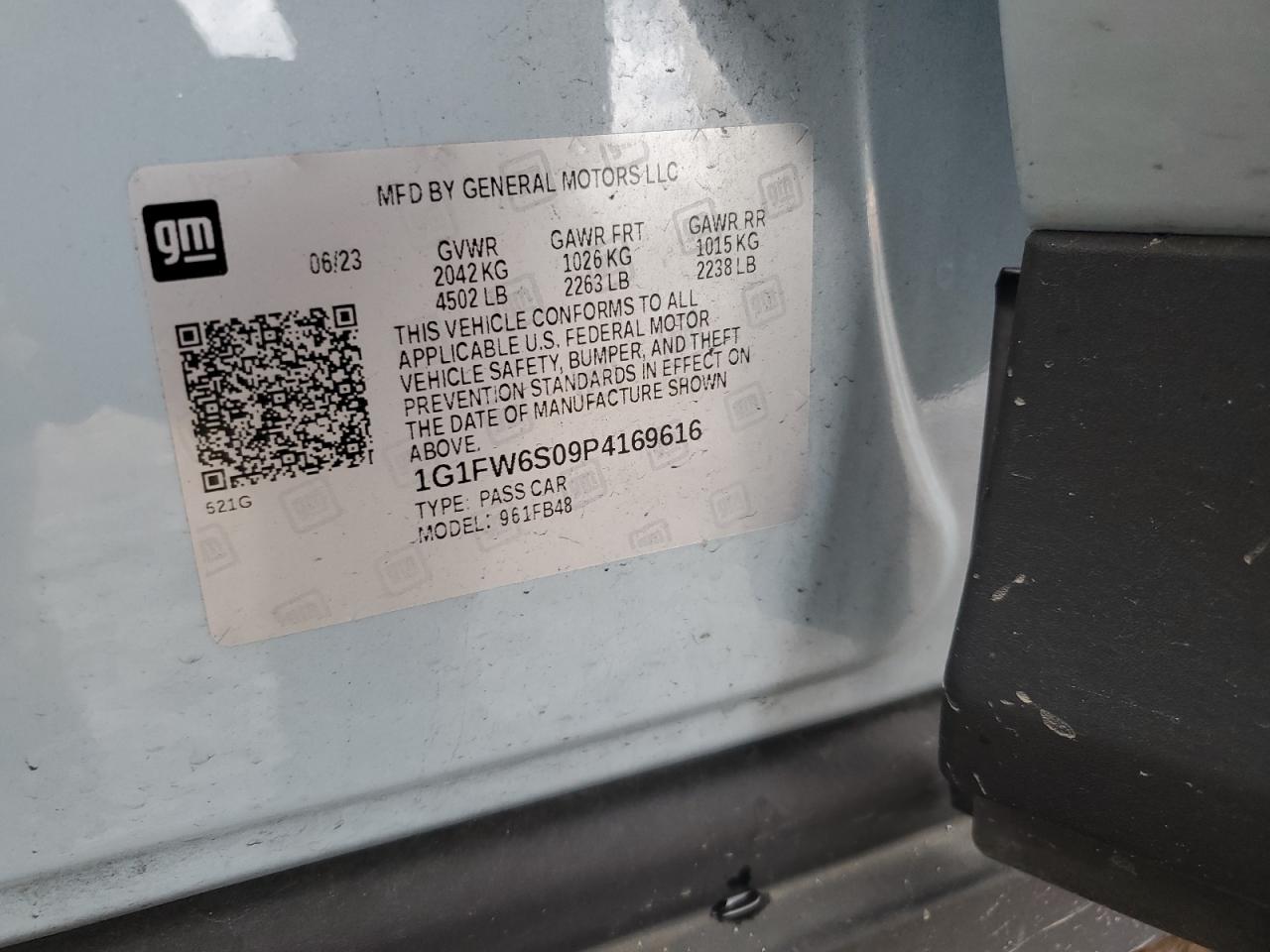 2023 CHEVROLET BOLT EV 1LT VIN:1G1FW6S09P4169616