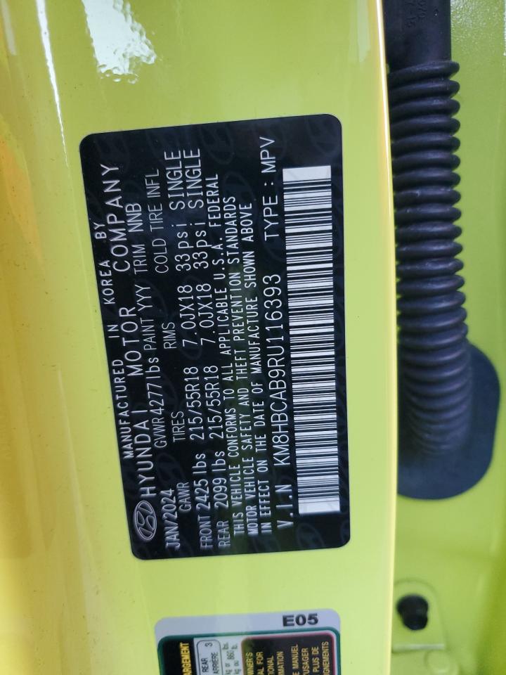 2024 HYUNDAI KONA SEL VIN:KM8HBCAB9RU116393