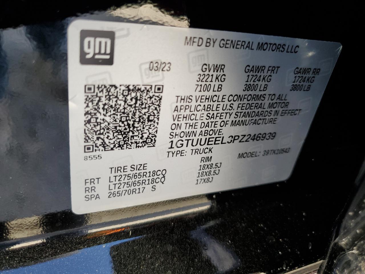 2023 GMC SIERRA K1500 AT4 VIN:1GTUUEEL3PZ246939