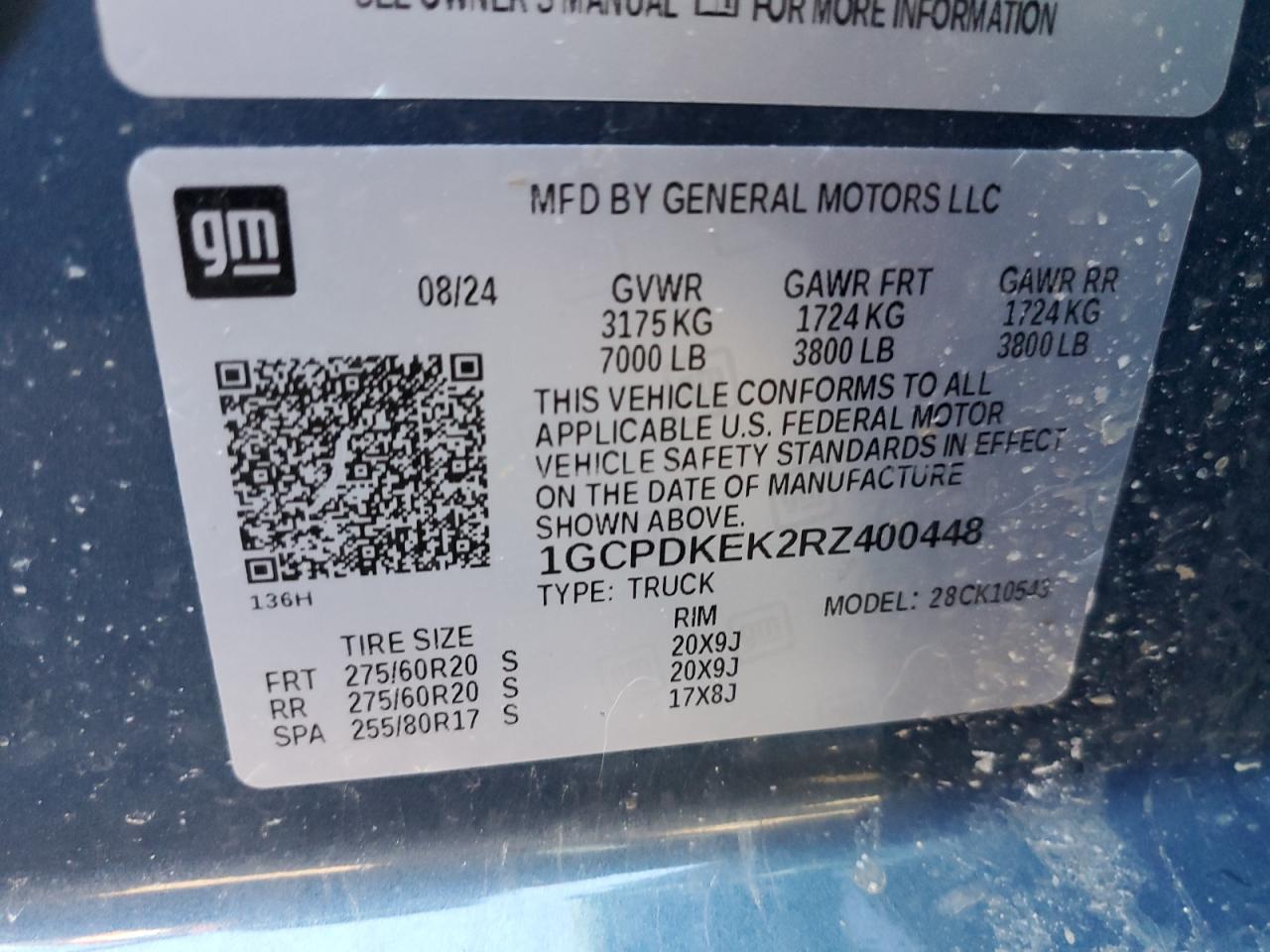 2024 CHEVROLET SILVERADO K1500 LT-L VIN:1GCPDKEK2RZ400448