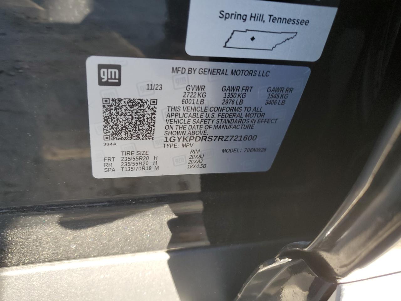 2024 CADILLAC XT6 PREMIUM LUXURY VIN:1GYKPDRS7RZ721600