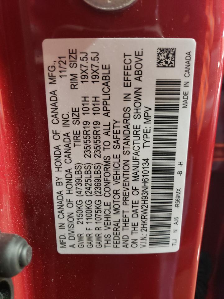 2022 HONDA CR-V TOURING VIN:2HKRW2H93NH610134