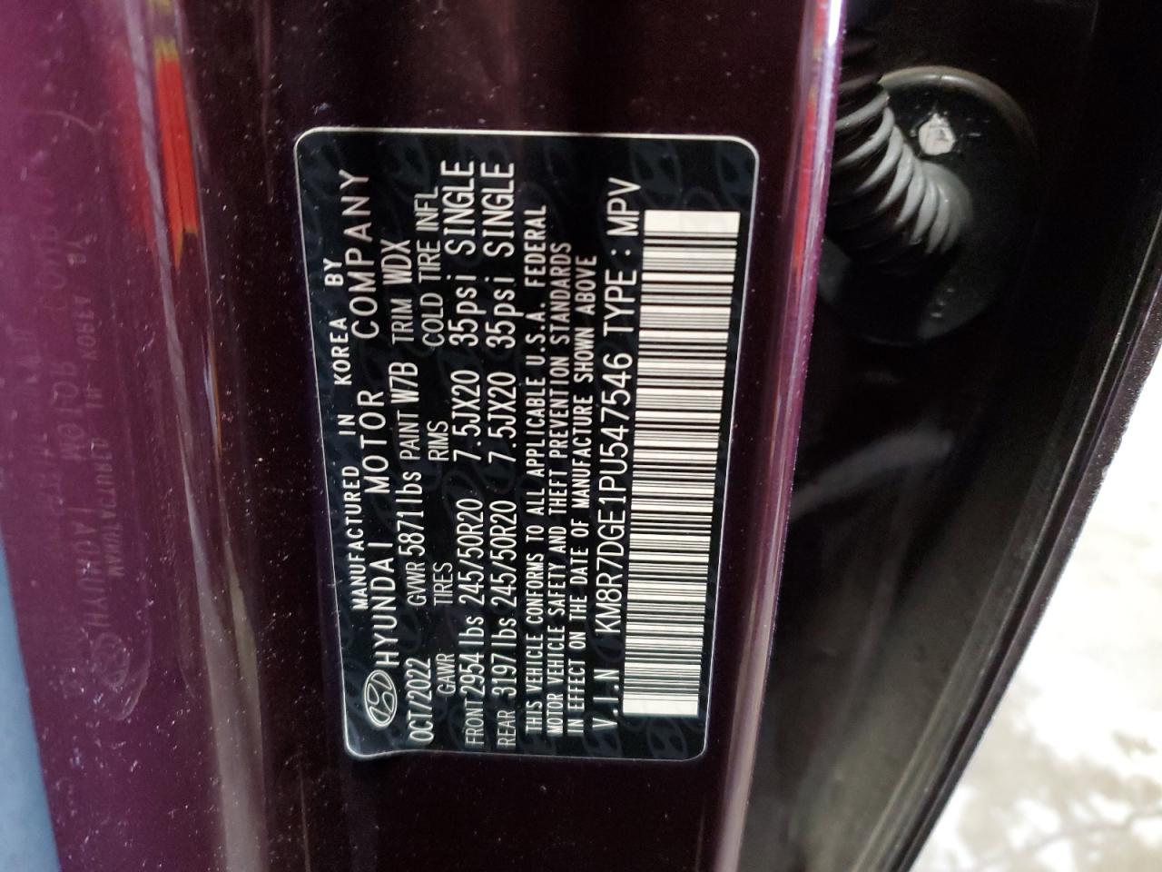 2023 HYUNDAI PALISADE CALLIGRAPHY VIN:KM8R7DGE1PU547546