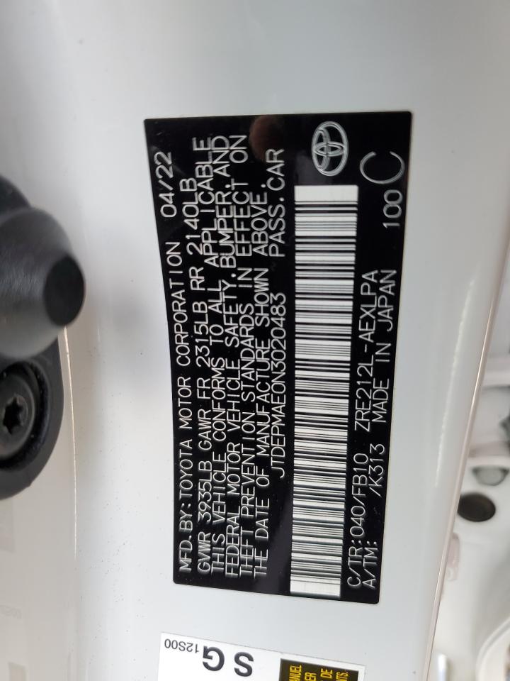 2022 TOYOTA COROLLA LE VIN:JTDEPMAE0N3020483