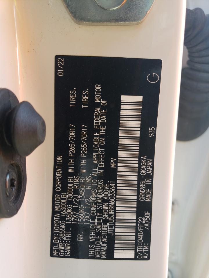 2022 TOYOTA 4RUNNER TRAIL VIN:JTETU5JR9N6033641