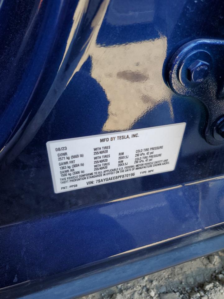 2023 TESLA MODEL Y  VIN:7SAYGAEE8PF870196