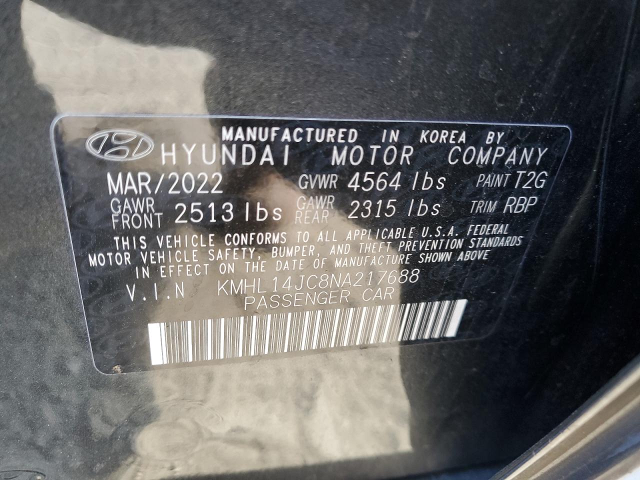 2022 HYUNDAI SONATA N LINE VIN:KMHL14JC8NA217688