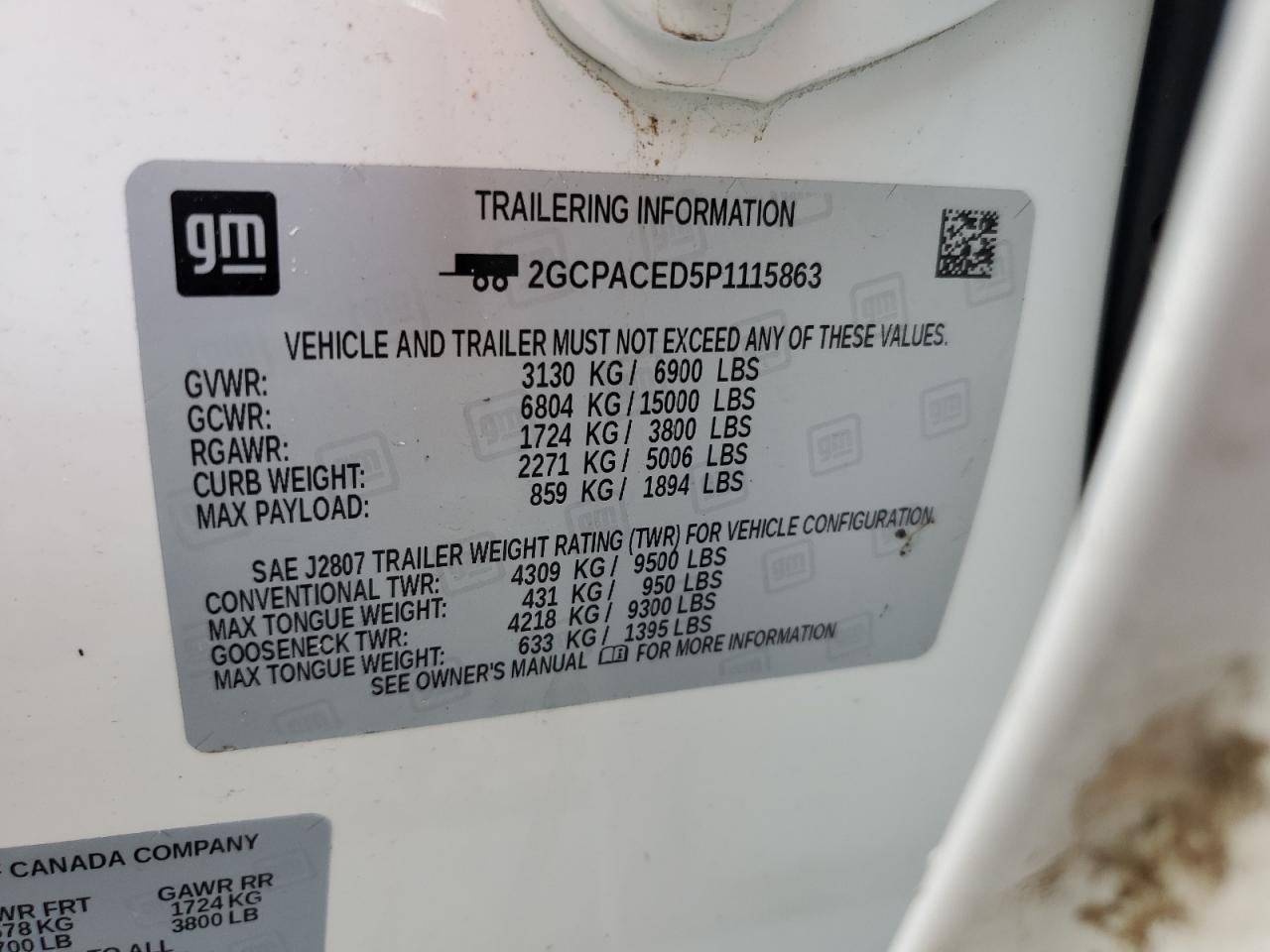 2023 CHEVROLET SILVERADO C1500 LT VIN:2GCPACED5P1115863