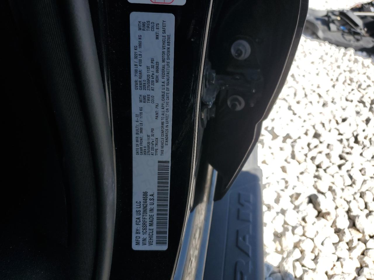 2022 RAM 1500 BIG HORN/LONE STAR VIN:1C6SRFFT0NN244686