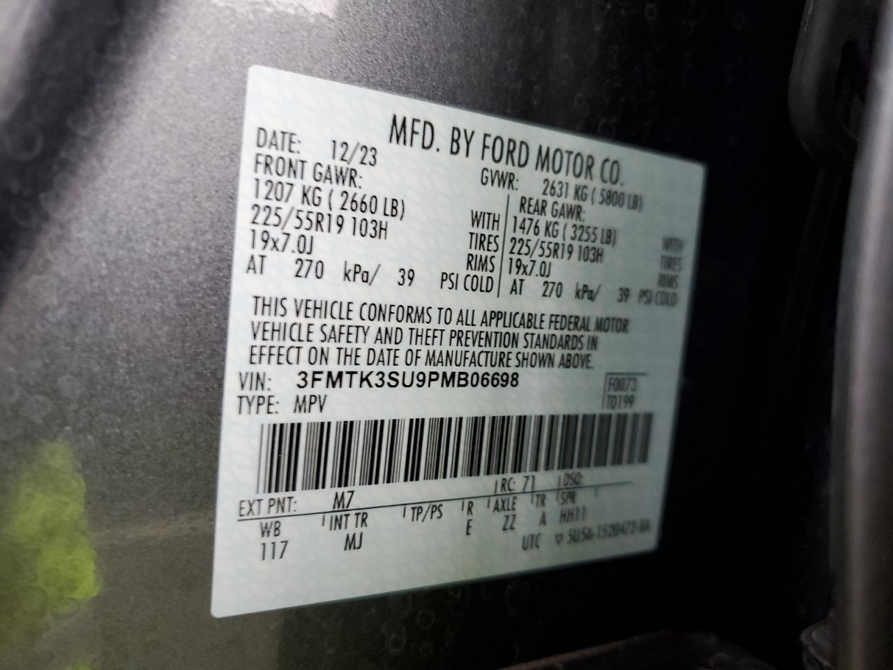 2023 FORD MUSTANG MACH-E PREMIUM VIN:3FMTK3SU9PMB06698