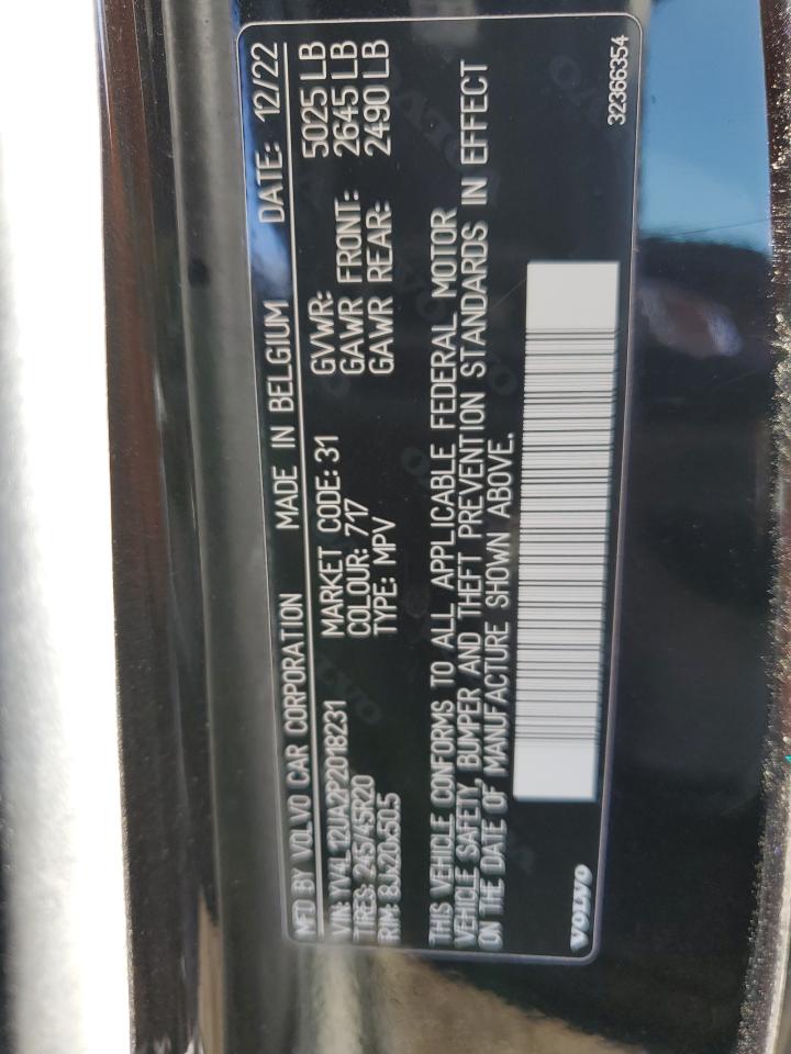 2023 VOLVO XC40 ULTIMATE VIN:YV4L12UA2P2018231