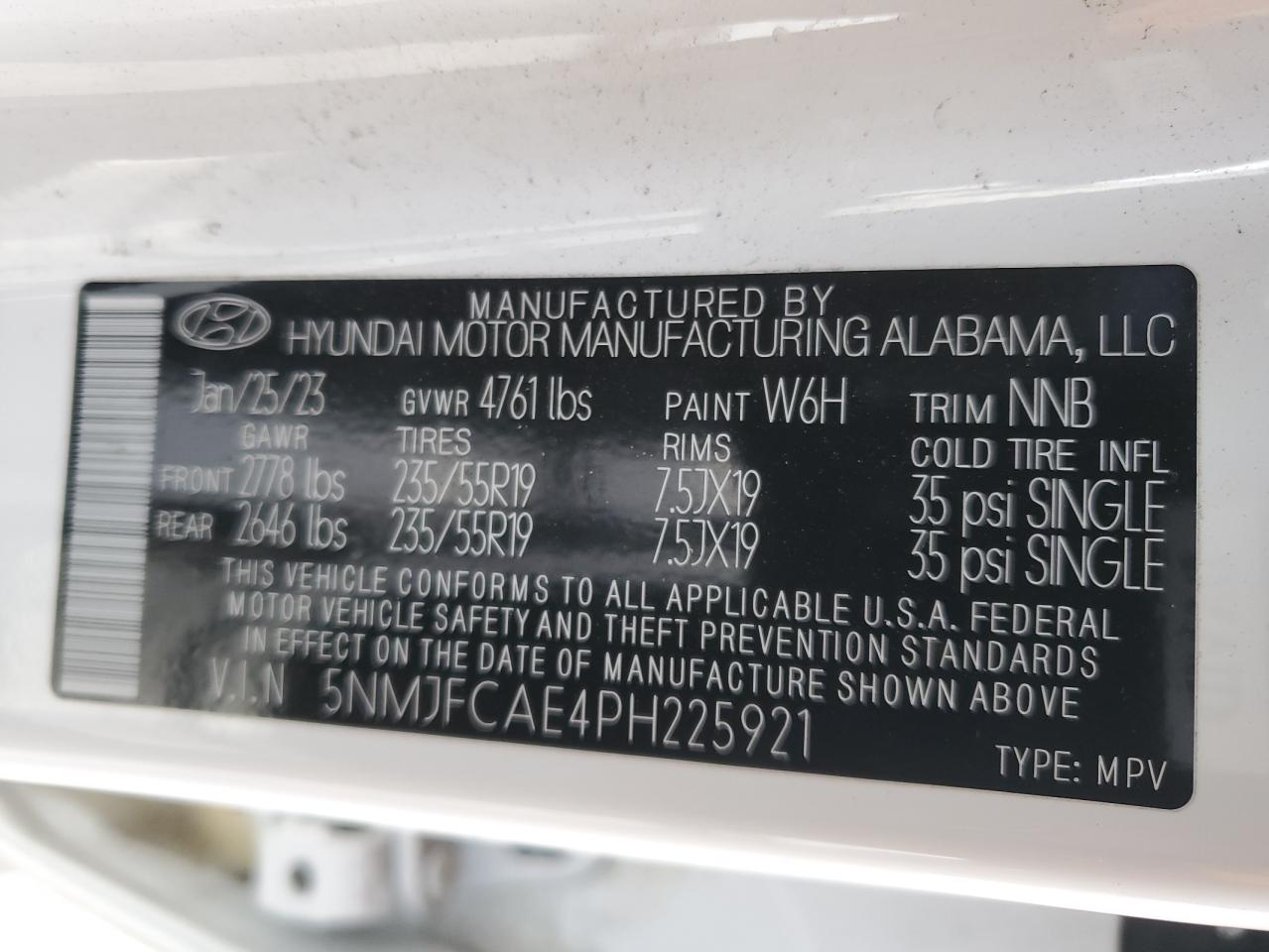 2023 HYUNDAI TUCSON SEL VIN:5NMJFCAE4PH225921