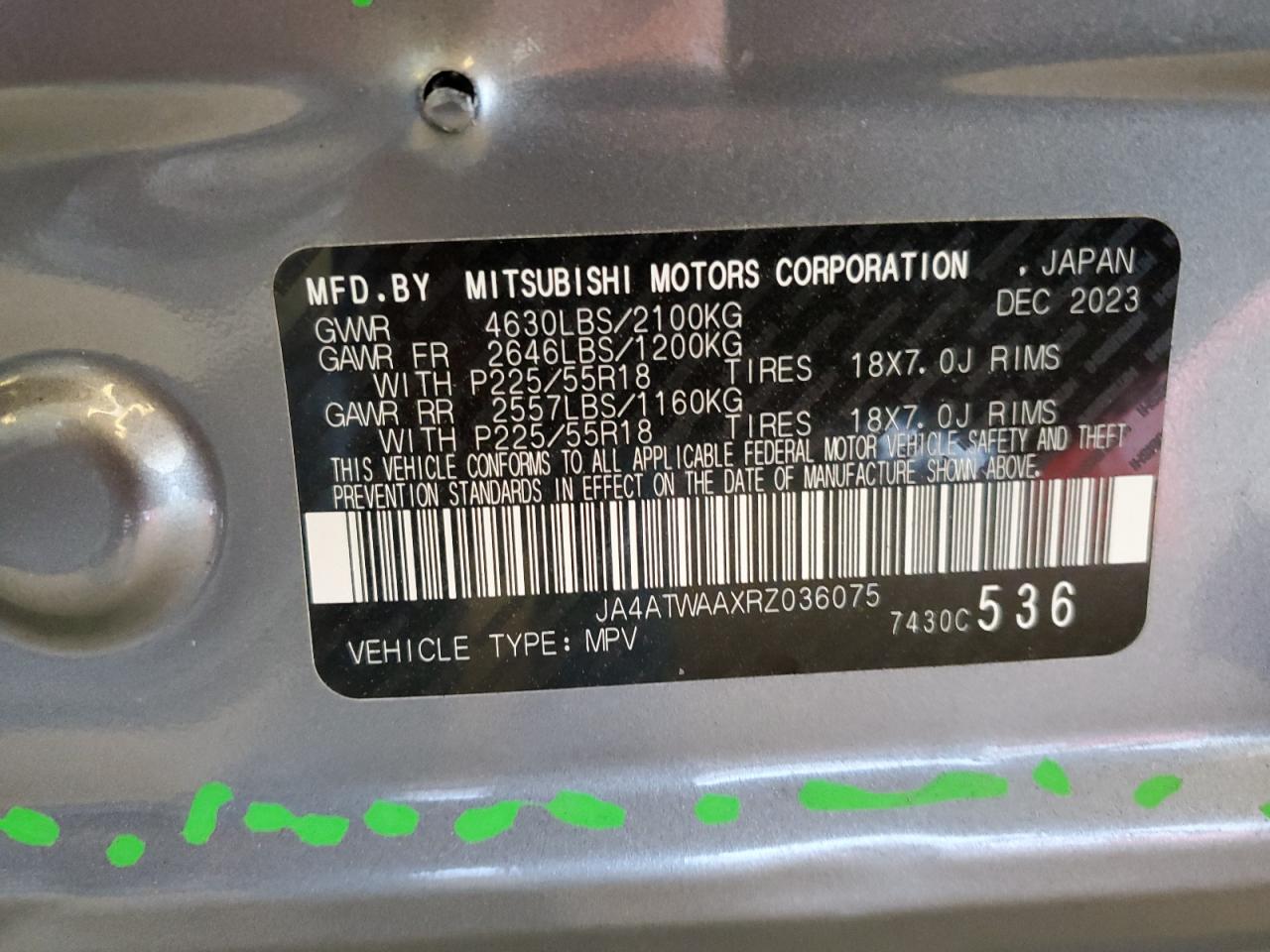 2024 MITSUBISHI ECLIPSE CROSS SE VIN:JA4ATWAAXRZ036075