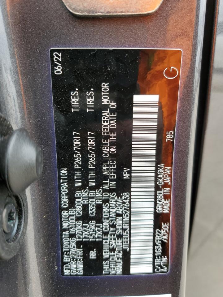 2022 TOYOTA 4RUNNER SR5 VIN:JTEEU5JR1N5276438