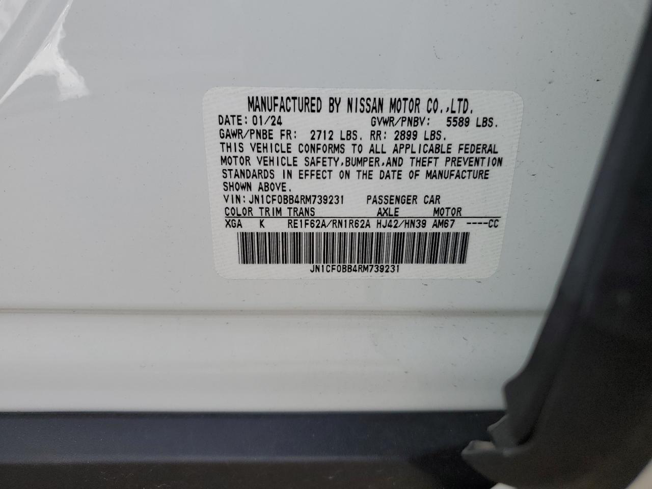 2024 NISSAN ARIYA ENGAGE VIN:JN1CF0BB4RM739231