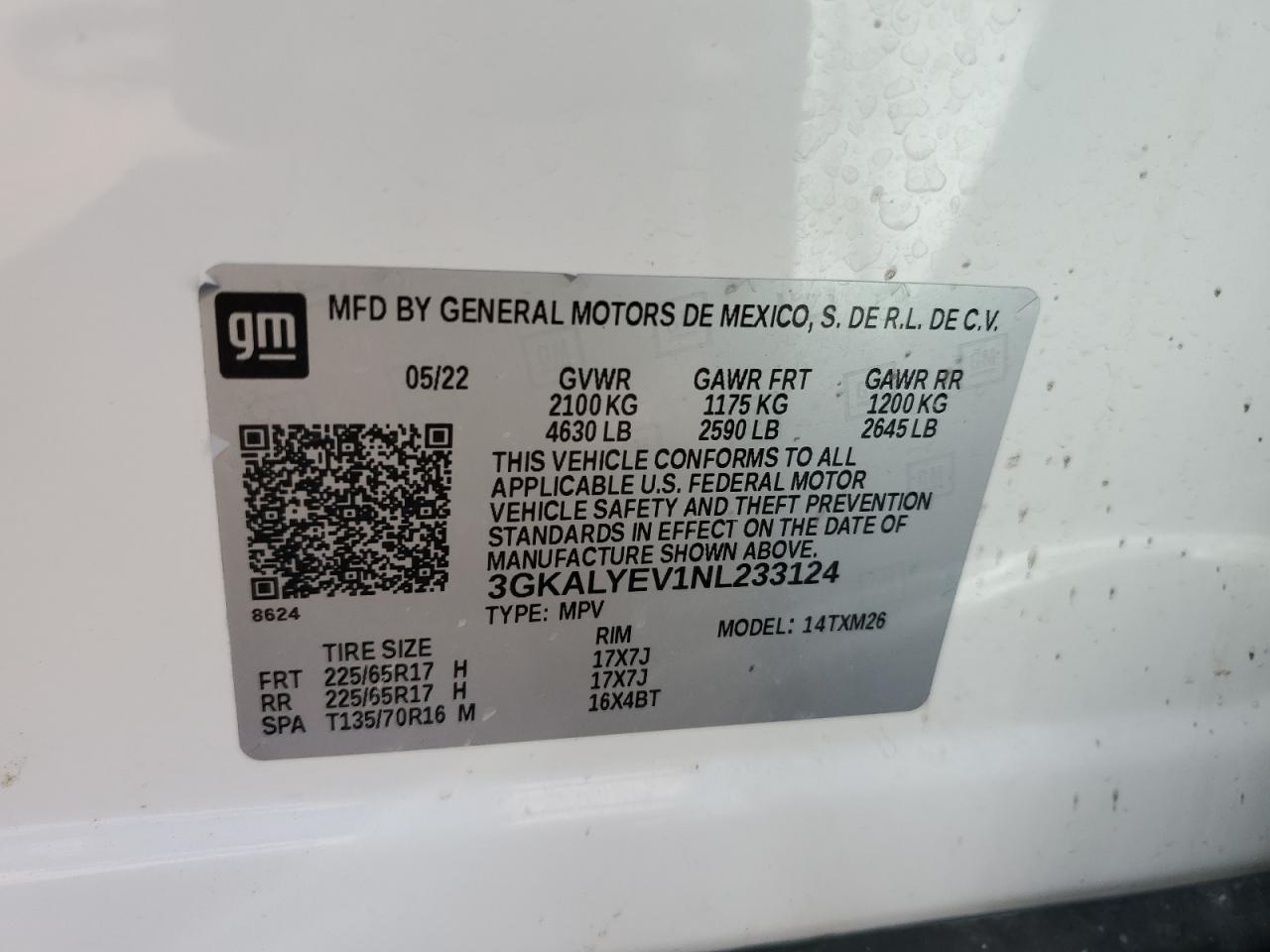 2022 GMC TERRAIN AT4 VIN:3GKALYEV1NL233124