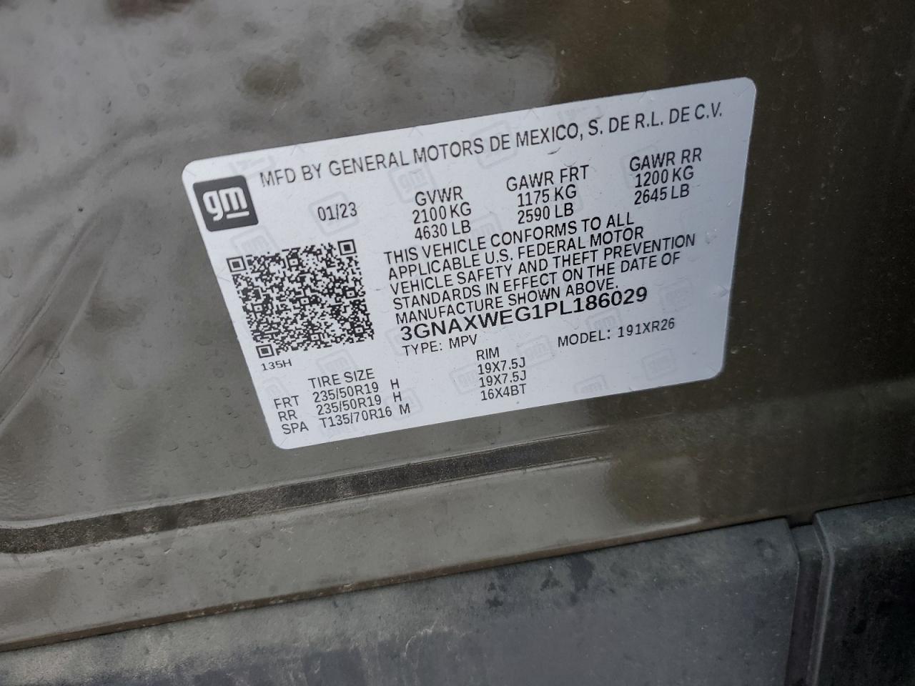 2023 CHEVROLET EQUINOX RS VIN:3GNAXWEG1PL186029