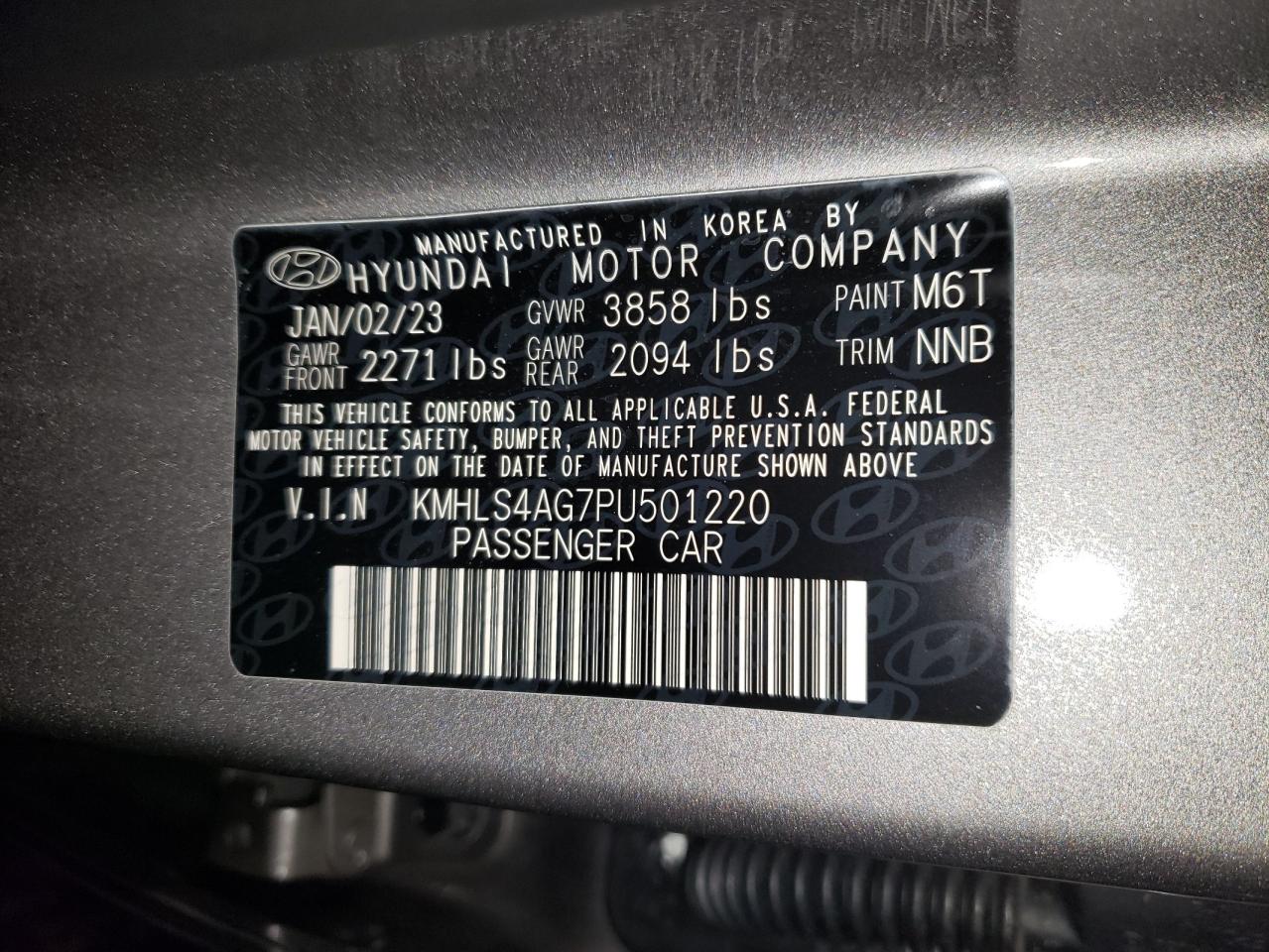 2023 HYUNDAI ELANTRA SEL VIN:KMHLS4AG7PU501220