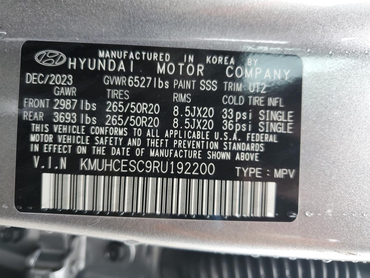 2024 GENESIS GV80 BASE VIN:KMUHCESC9RU192200