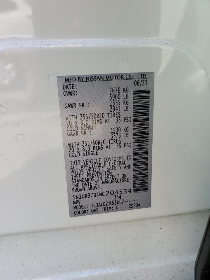 2022 NISSAN PATHFINDER SL VIN:5N1DR3CB4NC204534