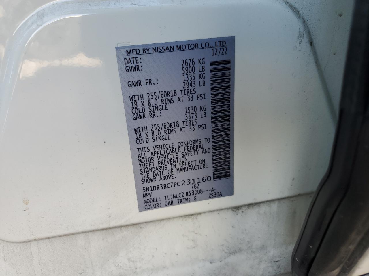 2023 NISSAN PATHFINDER SV VIN:5N1DR3BC7PC231160