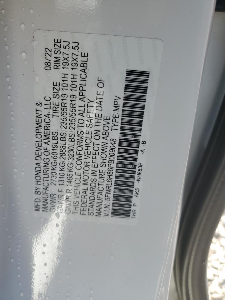 2023 HONDA ODYSSEY TOURING VIN:5FNRL6H86PB009048