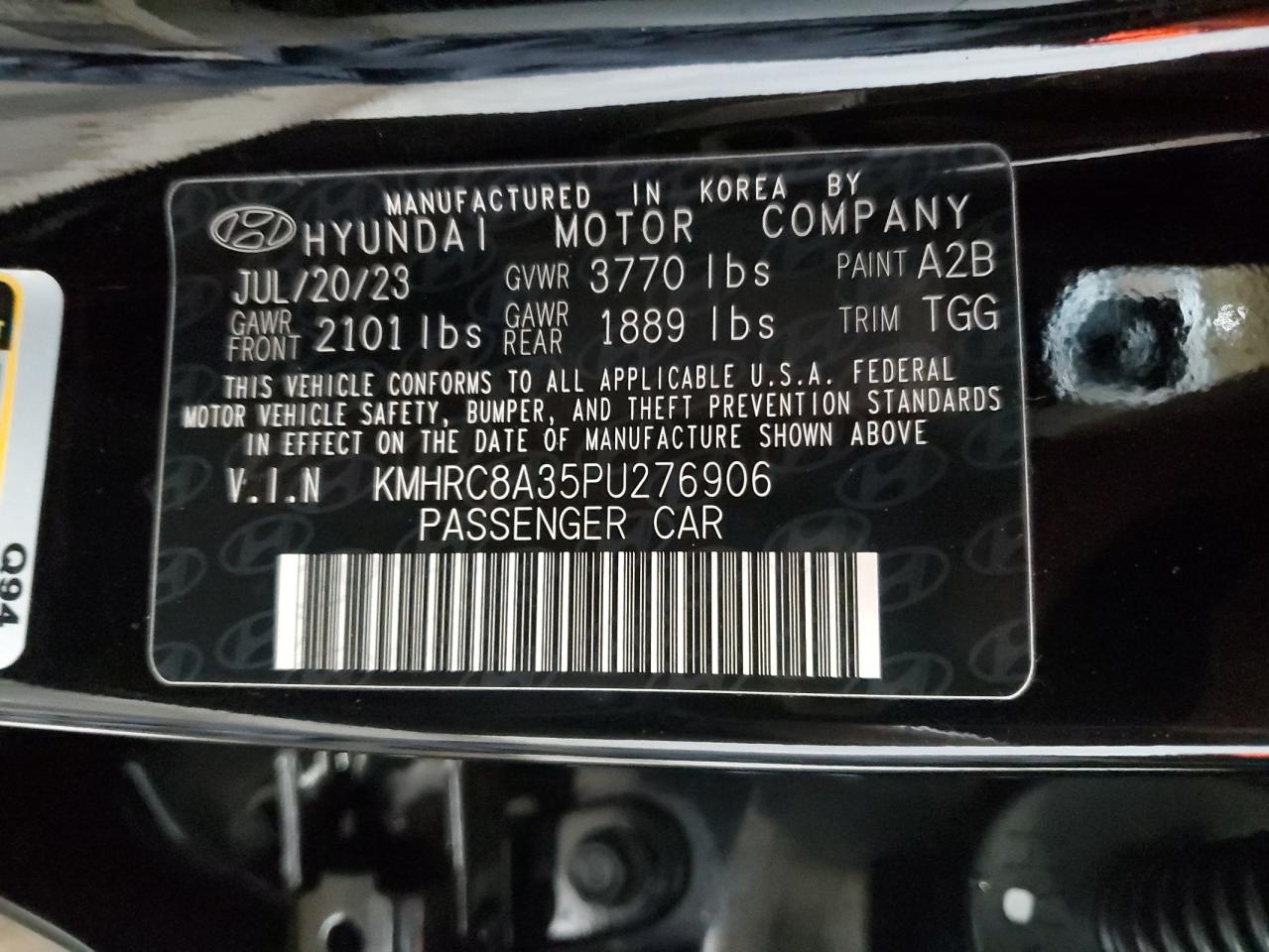 2023 HYUNDAI VENUE SEL VIN:KMHRC8A35PU276906