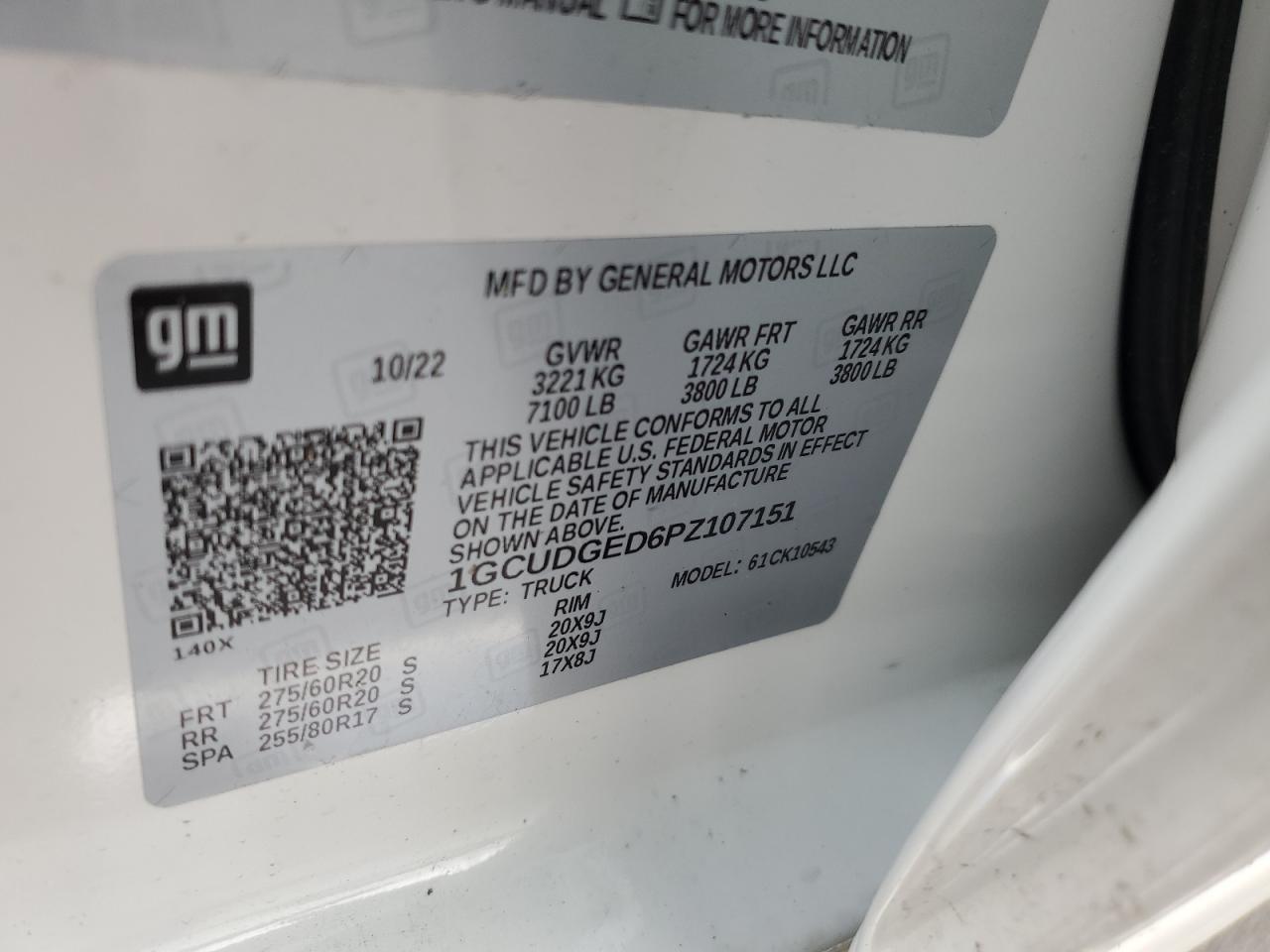 2023 CHEVROLET SILVERADO K1500 LTZ VIN:1GCUDGED6PZ107151