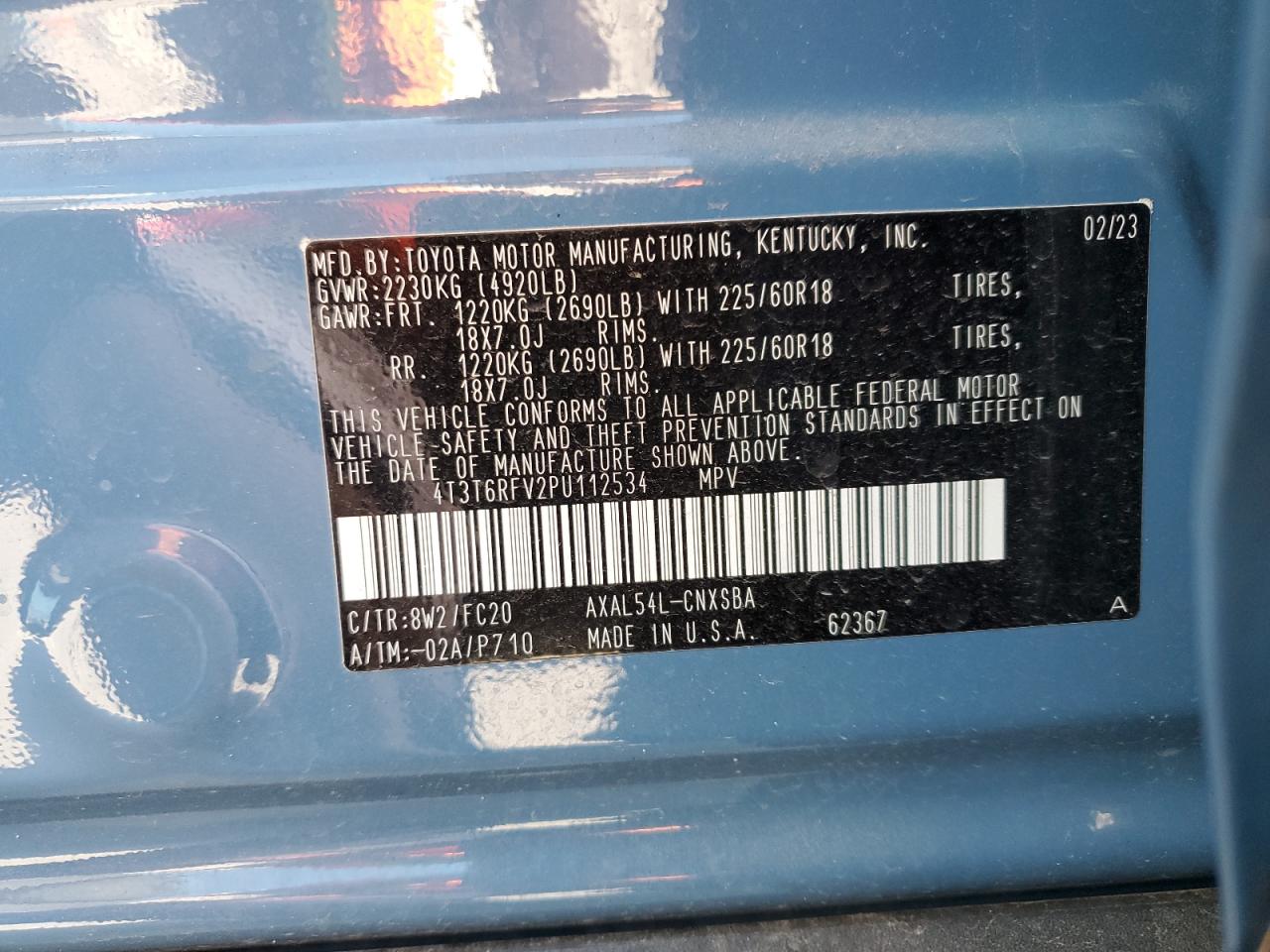 2023 TOYOTA RAV4 SE VIN:4T3T6RFV2PU112534