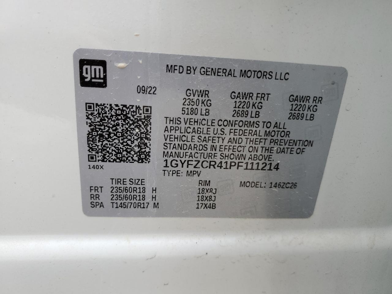 2023 CADILLAC XT4 PREMIUM LUXURY VIN:1GYFZCR41PF111214