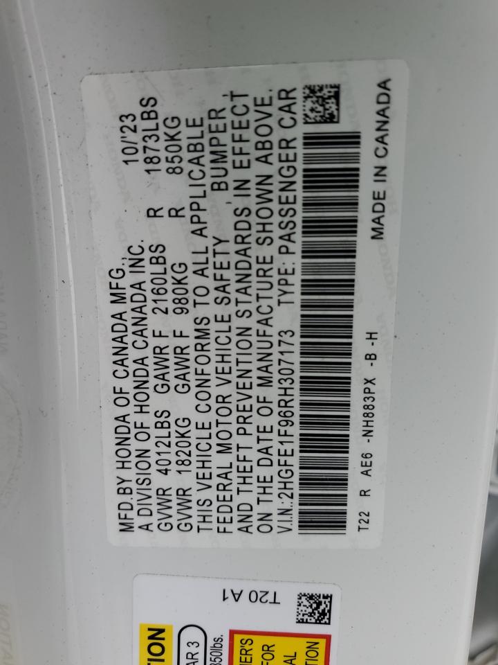 2024 HONDA CIVIC TOURING VIN:2HGFE1F96RH307173