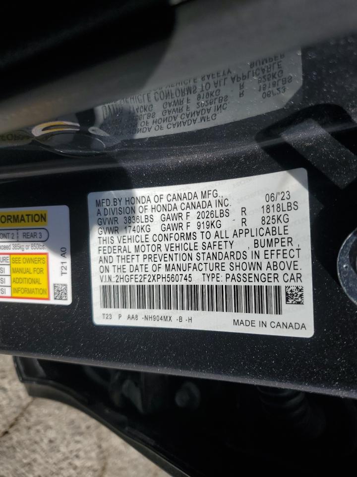 2023 HONDA CIVIC LX VIN:2HGFE2F2XPH560745