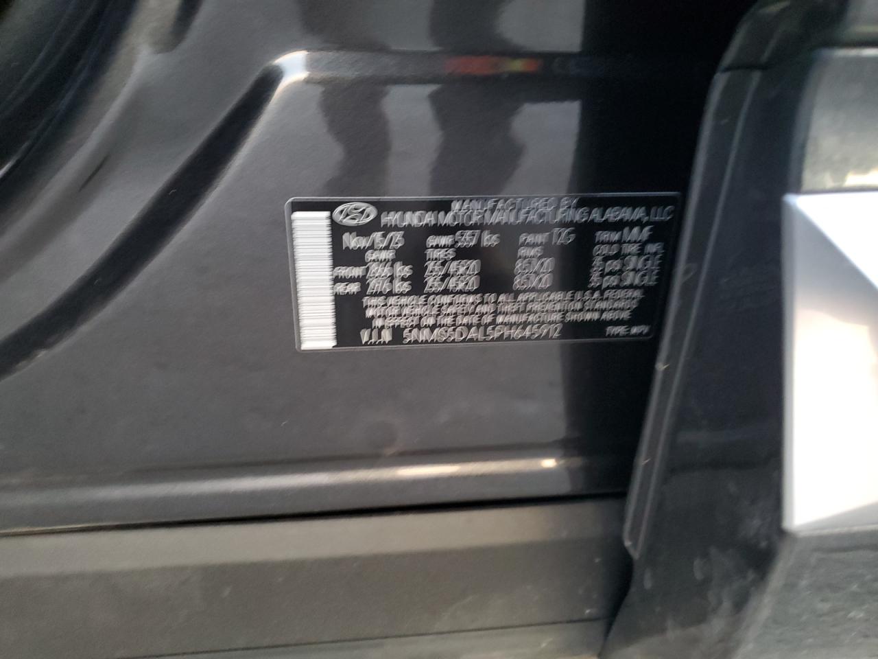 2023 HYUNDAI SANTA FE CALLIGRAPHY VIN:5NMS5DAL5PH645912