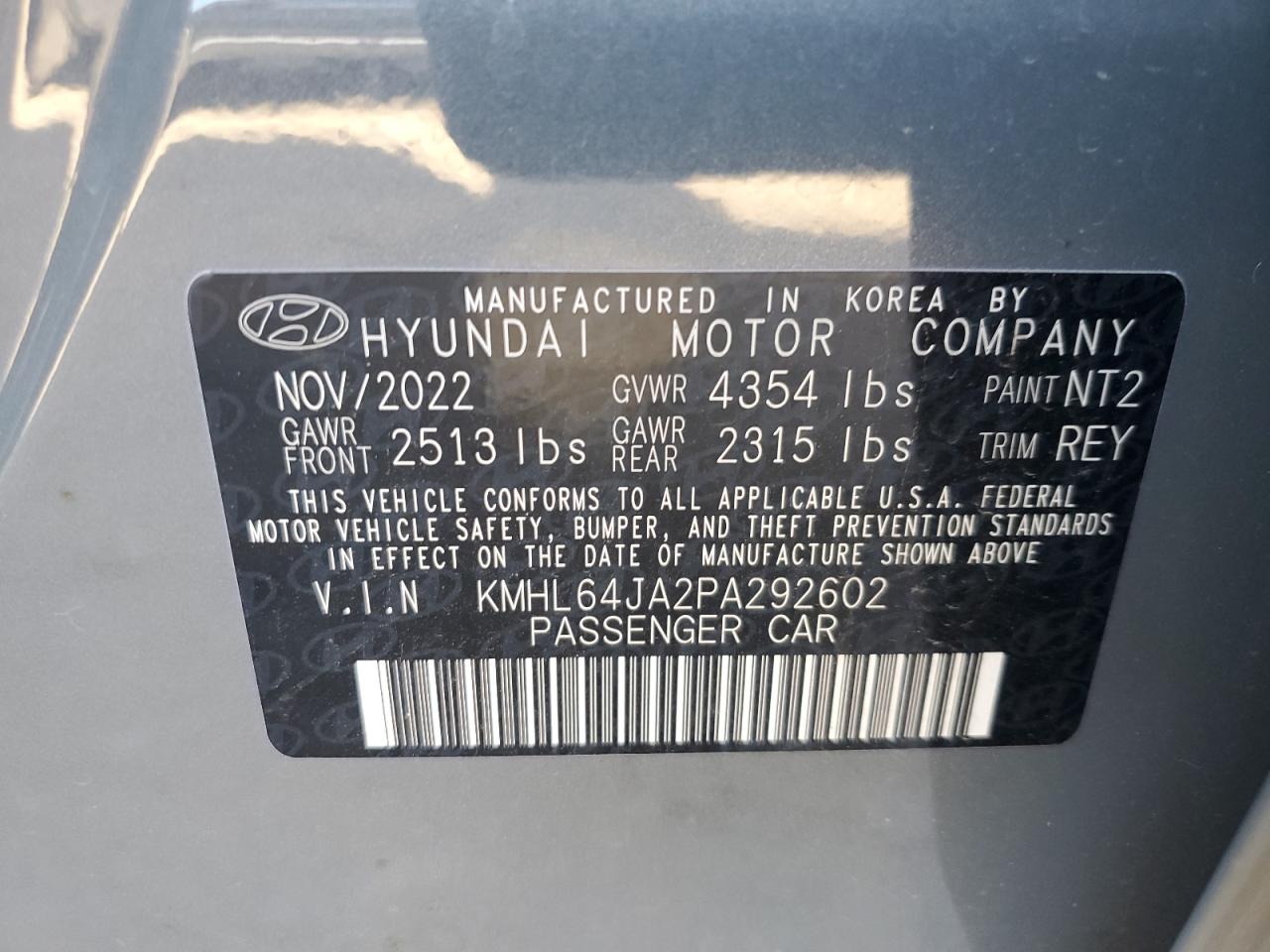 2023 HYUNDAI SONATA SEL VIN:KMHL64JA2PA292602