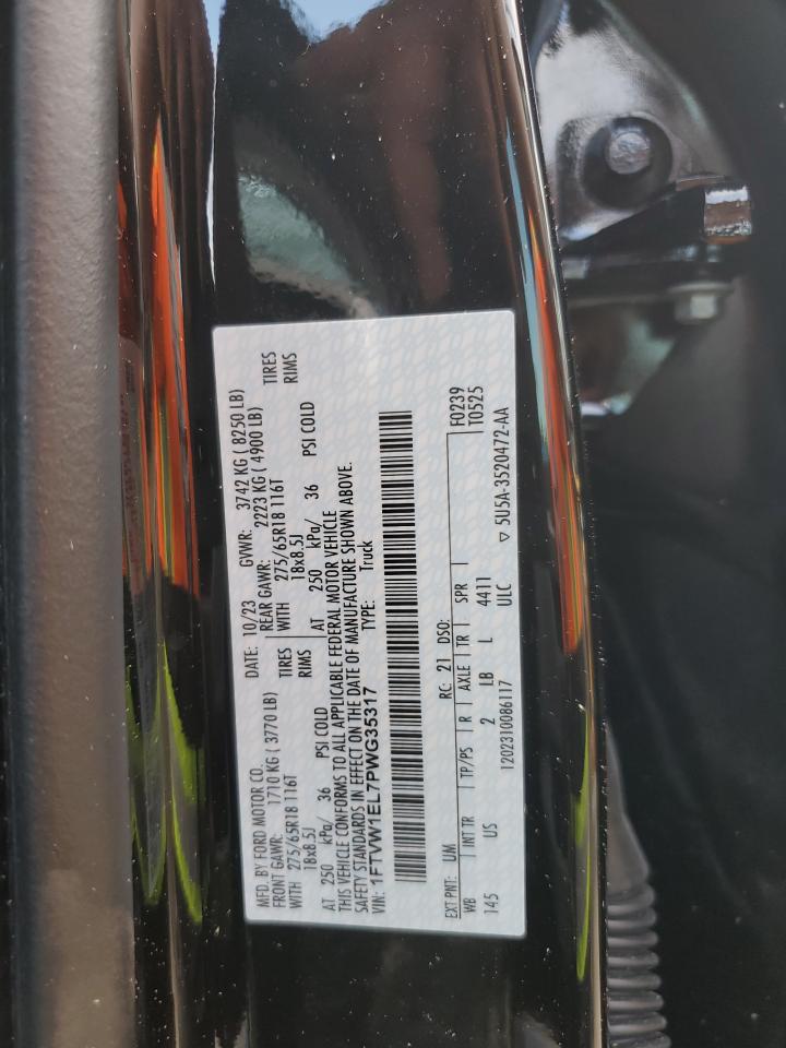 2023 FORD F150 LIGHTNING PRO VIN:1FTVW1EL7PWG35317