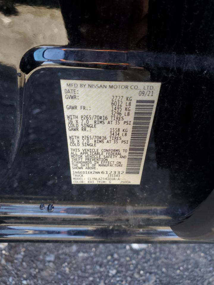 2022 NISSAN FRONTIER S VIN:1N6ED1EK2NN612332