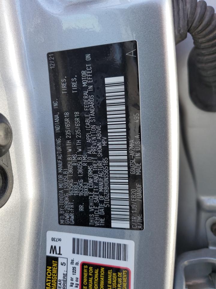 2022 TOYOTA HIGHLANDER XLE VIN:5TDGZRBH0NS565185