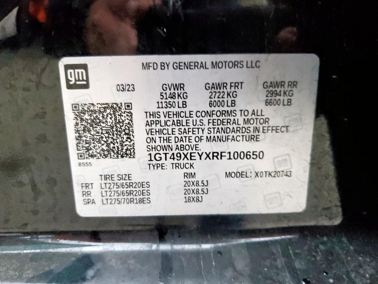 2024 GMC SIERRA K2500 DENALI ULTIMATE VIN:1GT49XEYXRF100650