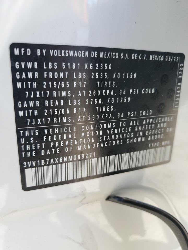 2022 VOLKSWAGEN TIGUAN S VIN:3VV1B7AX6NM088271